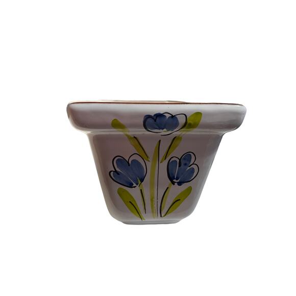 New England Pottery Rectangle White Planter with Blue Flowers 10" x 4.5" - Picture 2 of 5